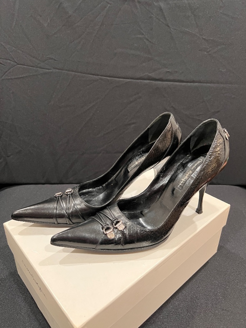 Mario Bologna Black Leather Pointed Toe Pumps Stiletto Heels US 7